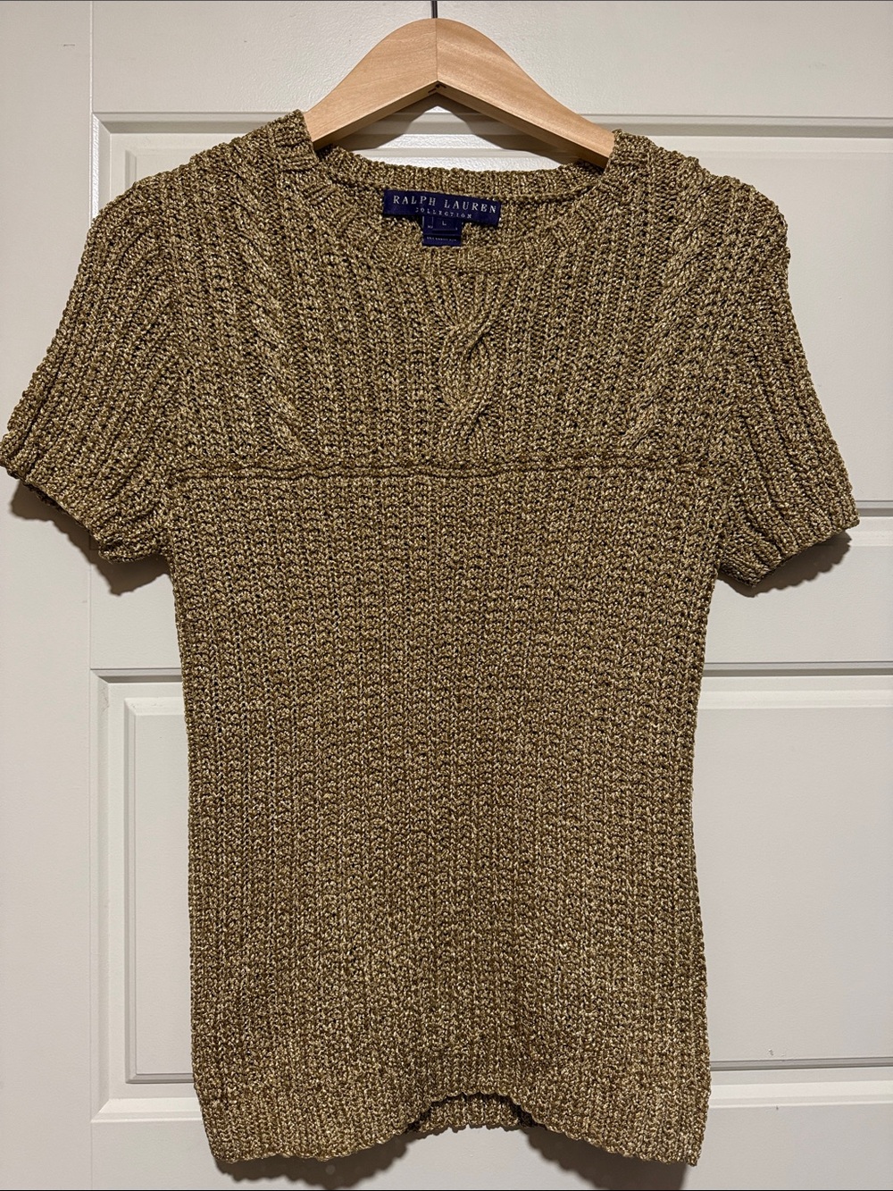 Ralph Lauren Collection Purple Label Gold Cable knit Short-Sleeved Sweater l